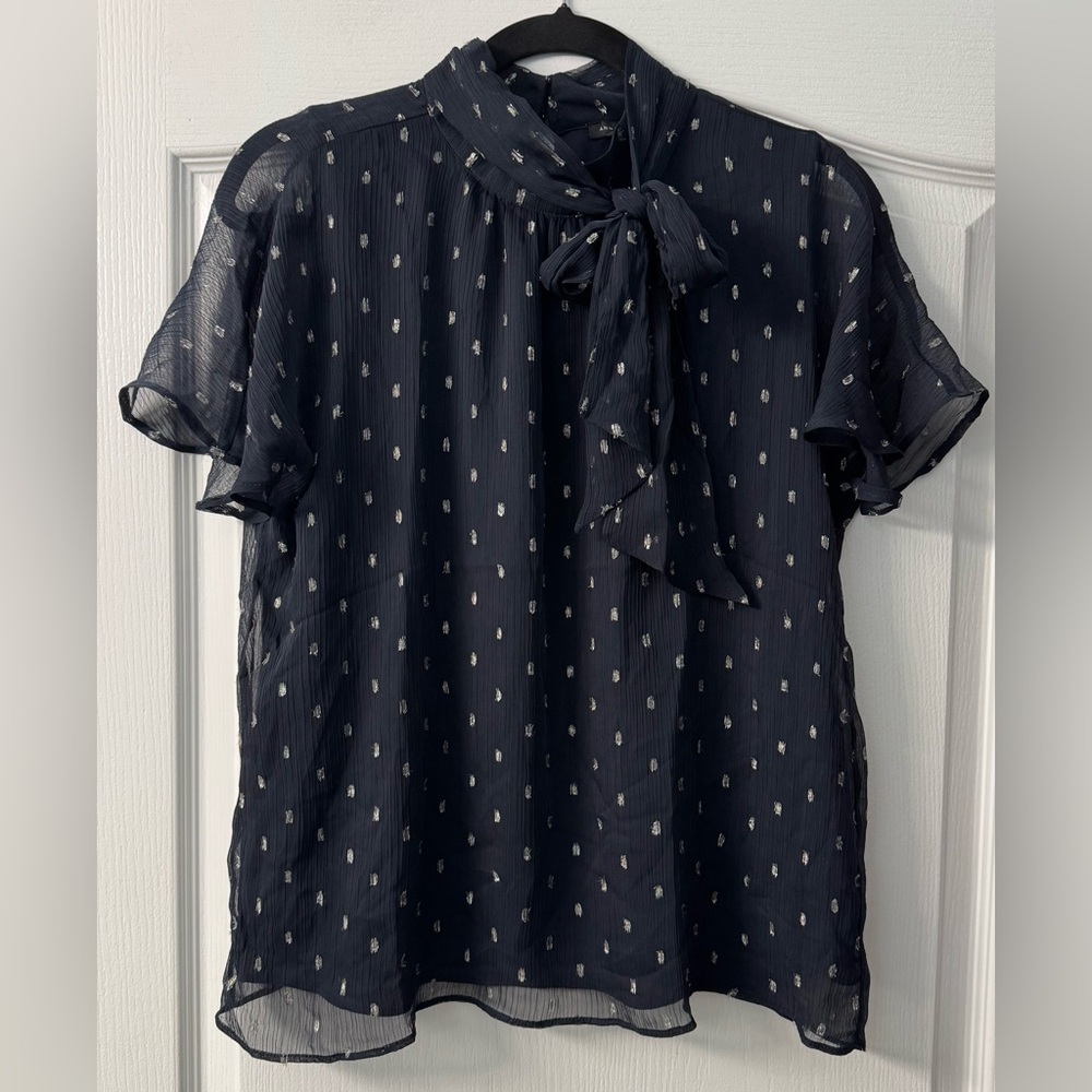 Ann Taylor Petite Metallic Designed Blouse with a Bow - Picture 3 of 9